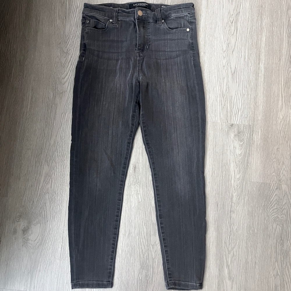 Liver Pool LA Women's The High Rise Ankle Jeans, Gray, Size 6 Petite